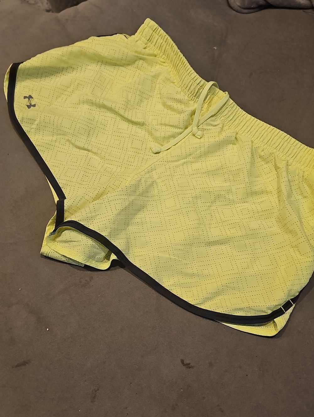 Under Armour Women’s Neon Yellow Athletic Running Shorts with Black Trim